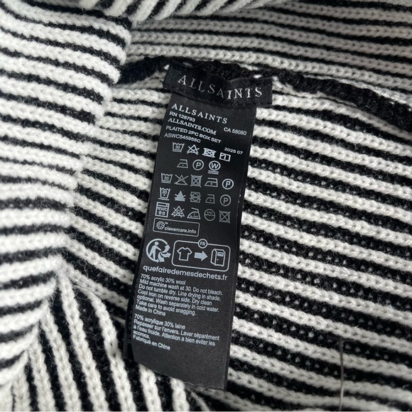 All Saints Black and White Striped Hat and Scarf Set - Picture 5 of 6